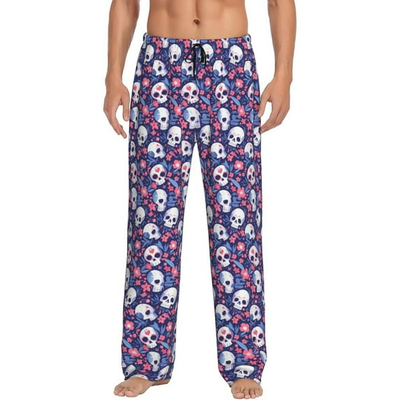 Hirioo Skull cartoon flower for Men's PJ Pajama Pants Sleep Pants Men's Home Trousers with Pockets,S-3XL-Small