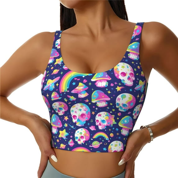 Hirioo Skull mushroom rainbow space for Women's Sports Vest with Full-Print Design, Stretchy Fabric and Removable Pads-Medium