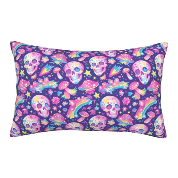 Hirioo Skull rainbow mushroom colorful for Plush Pillow Cover for Bedroom and Living Room ,Elegant, Comfortable Home Decor-20"x30"