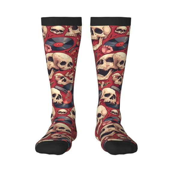 Hirioo Skull record Guitar music for Adult Stockings Breathable Sock Non-Pilling,Contrasting Color Design