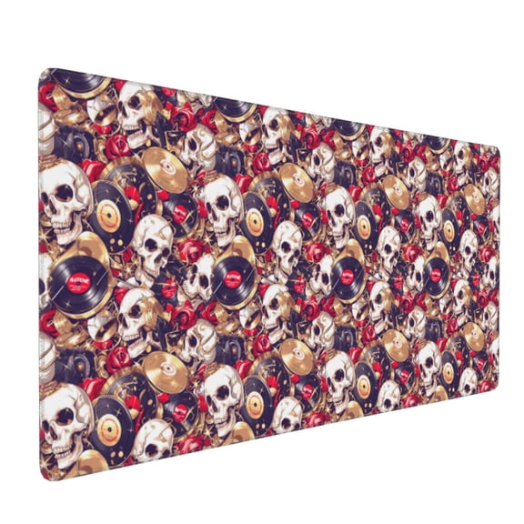 Hirioo Skull record artist for Mouse Pad ,Anti-Slip Base, Durable Stitched Edges, Perfect for Gaming, Office, and Home Use,16x35.5in