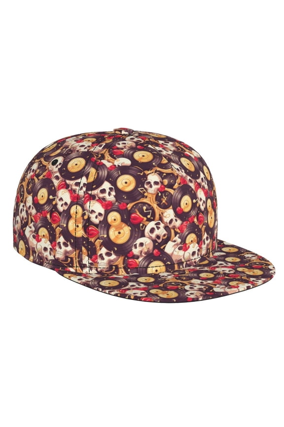 Skull record lips for Baseball Cap Men Cap Flat Brim for Men Women Teens Adjustable Baseball Cap