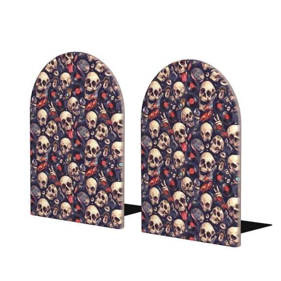 Hirioo Skull record rock for Bookends Decorative Bookends for Shelves for Home or Office, Non-Slip Base