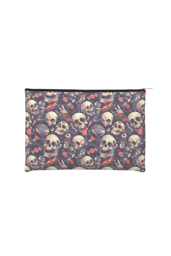 Skull record rock for Paper Reusable Cosmetic Bag Zipper Encouragement Travel Pouch Toiletry Bag for Women Girls