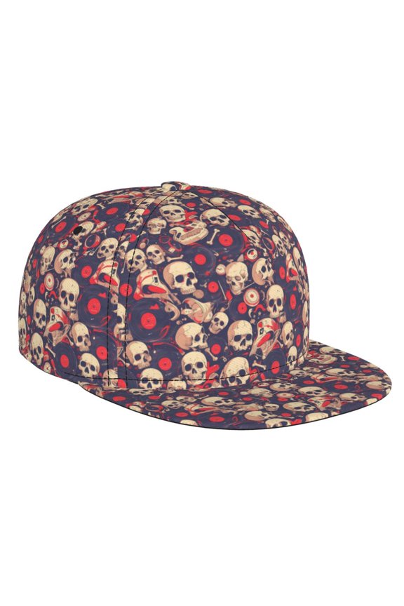 Skull rock music record for Baseball Cap Men Cap Flat Brim for Men Women Teens Adjustable Baseball Cap