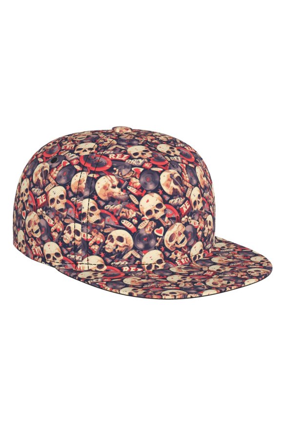 Skull rock record artist for Baseball Cap Men Cap Flat Brim for Men Women Teens Adjustable Baseball Cap
