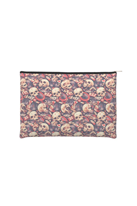 Skull rock record artist for Paper Reusable Cosmetic Bag Zipper Encouragement Travel Pouch Toiletry Bag for Women Girls