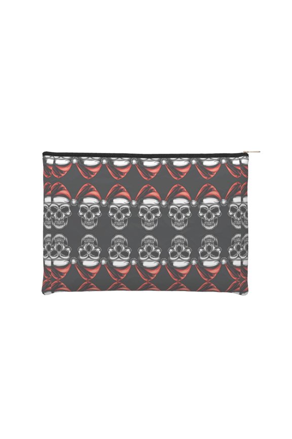 Skull santa hat for Paper Reusable Cosmetic Bag Zipper Encouragement Travel Pouch Toiletry Bag for Women Girls