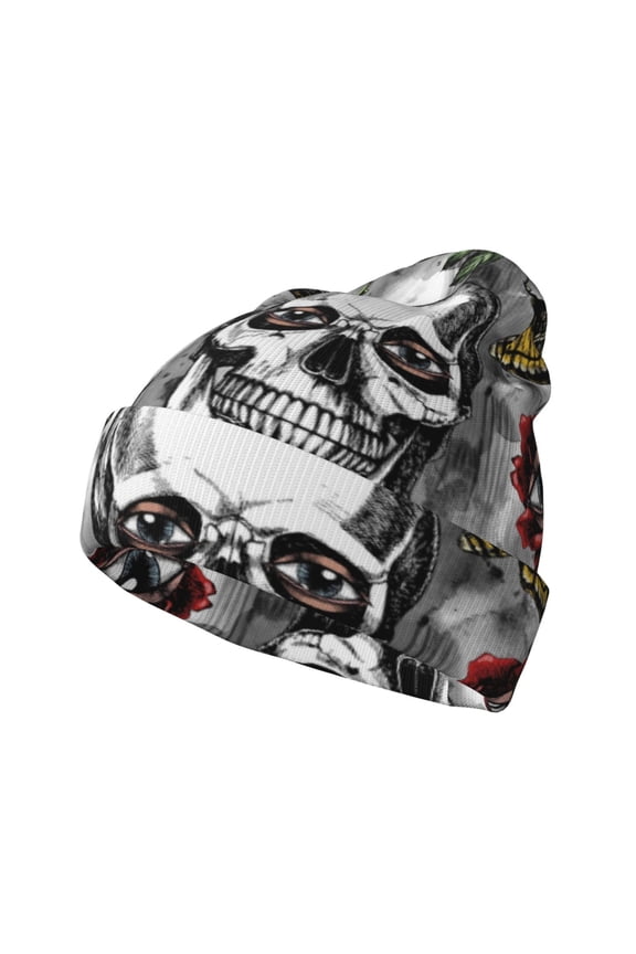 Skulls Roses for Men's Knit Cuffed Beanie for Outdoor Activities Unisex