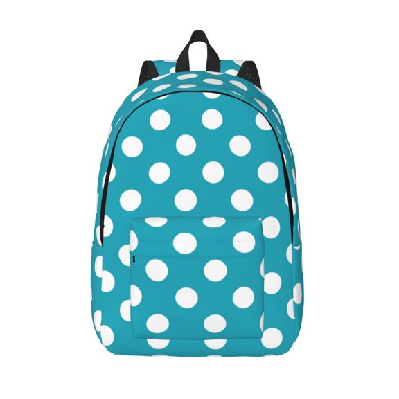 Hirioo Sky Blue And White Polka Dot Canvas Backpack, Durable Travel Backpack with Multiple Compartments,Large Capacity, Backpack for School, Hiking, Work
