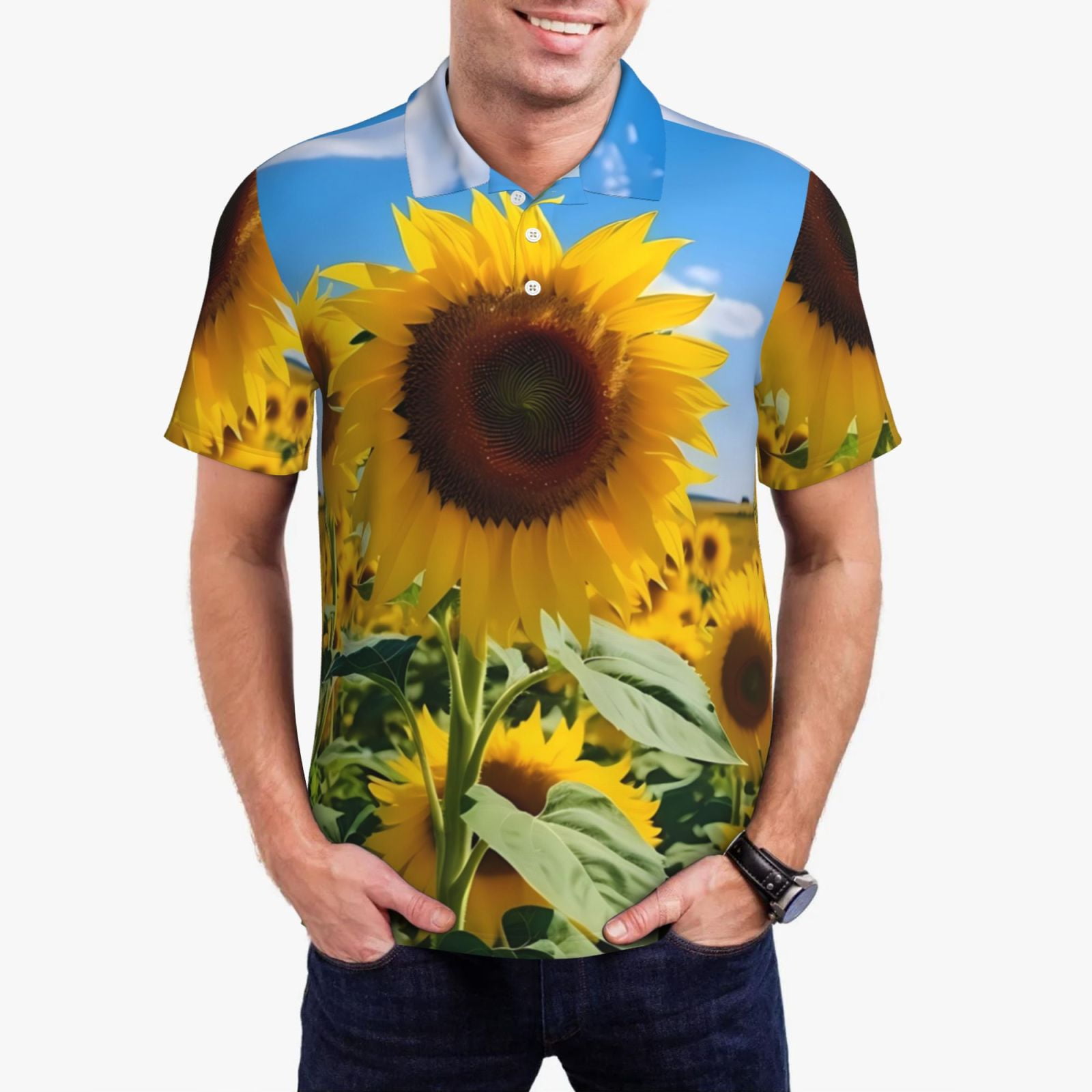 Botanical Sunflower Men's Golf Shirts