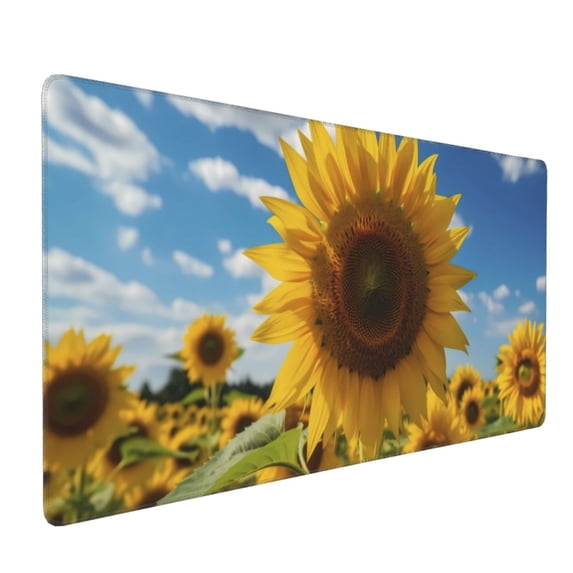 Hirioo Sky Golden Sunflower Field for Mouse Pad ,Anti-Slip Base, Durable Stitched Edges, Perfect for Gaming, Office, and Home Use,16x35.5in
