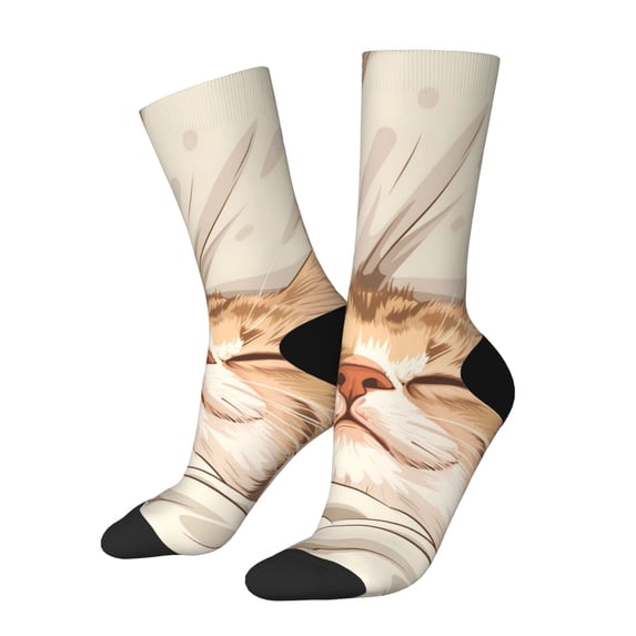 Hirioo Sleeping Cat In Blanket Pattern Adult Middle Tube Socks Breathable Sock Non-Pilling,Contrasting Color Design