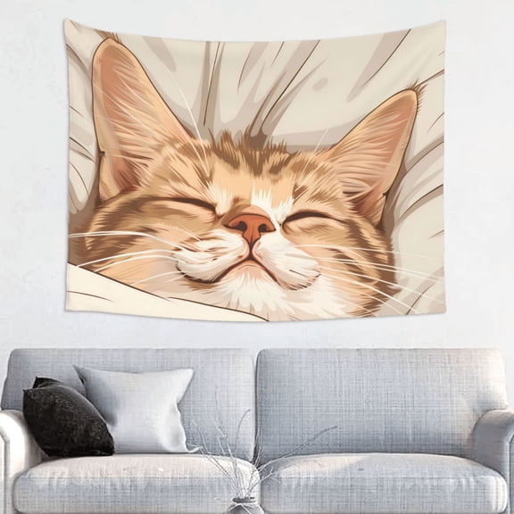 Hirioo Sleeping Cat In Blanket Print Tapestry Lightweight Fabric for Bedroom Aesthetic Home Wall Dorm Dcor Living Room Decor 29x37 Inch
