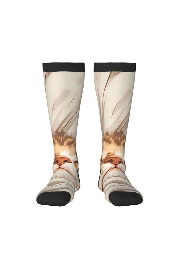 Sleeping Cat In Blanket for Adult Stockings Breathable Sock Non-Pilling,Contrasting Color Design