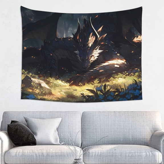 Hirioo Sleeping Dragon In Forest Print Tapestry Lightweight Fabric for Bedroom Aesthetic Home Wall Dorm Dcor Living Room Decor 29x37 Inch
