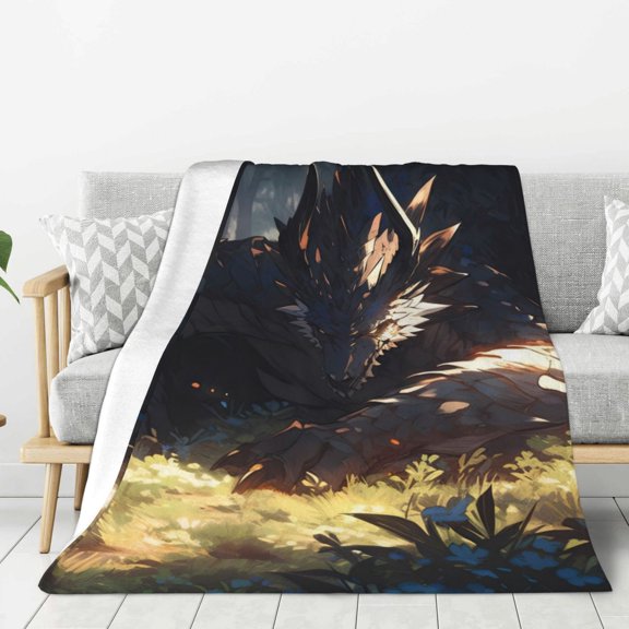 Hirioo Sleeping Dragon In Forest for Flannel Blanket, Cozy and Warm Throw for Bed or Couch ,Perfect for All Seasons-80"x60"