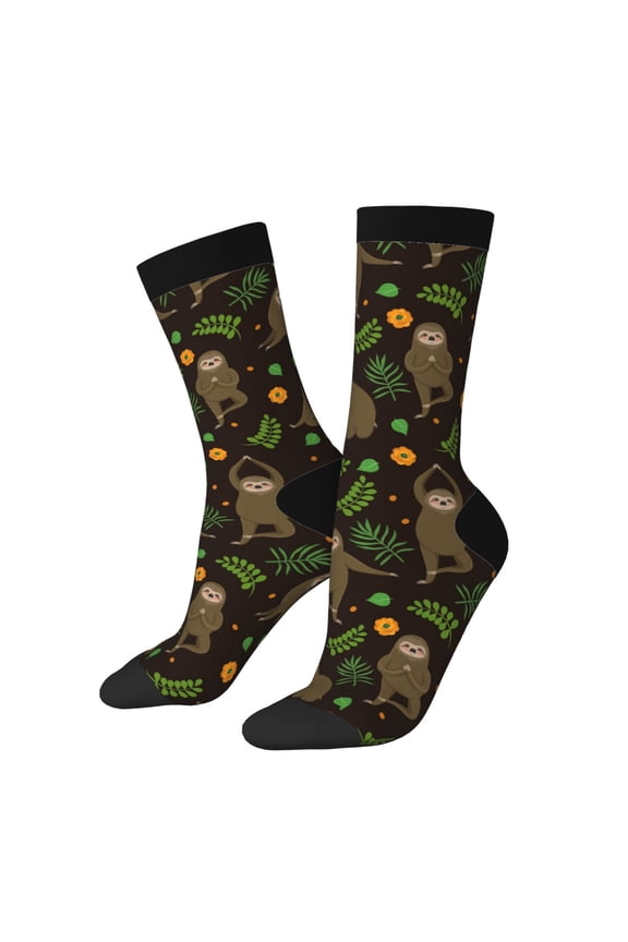 Sloth Doing Yoga Pattern Adult Middle Tube Socks Breathable Sock Non-Pilling,Contrasting Color Design