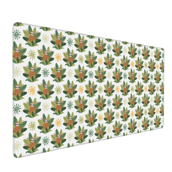 Hirioo Sloth Sitting Tropical Leaves for Mouse Pad ,Anti-Slip Base, Durable Stitched Edges, Perfect for Gaming, Office, and Home Use,16x35.5in