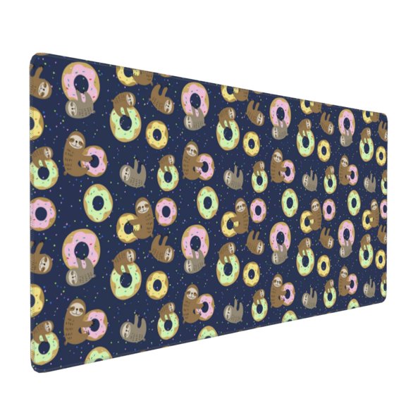 Hirioo Sloth with Donuts for Mouse Pad ,Anti-Slip Base, Durable Stitched Edges, Perfect for Gaming, Office, and Home Use,16x35.5in