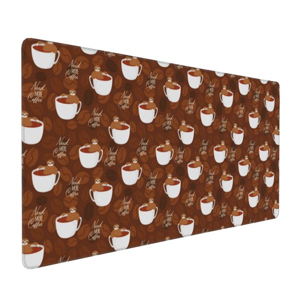 Hirioo Sloths Need More Coffee for Mouse Pad ,Anti-Slip Base, Durable Stitched Edges, Perfect for Gaming, Office, and Home Use,16x35.5in