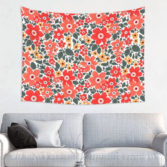Hirioo Small Coral Red Flowers Print Tapestry Lightweight Fabric for Bedroom Aesthetic Home Wall Dorm Décor Living Room Decor 29x37 Inch