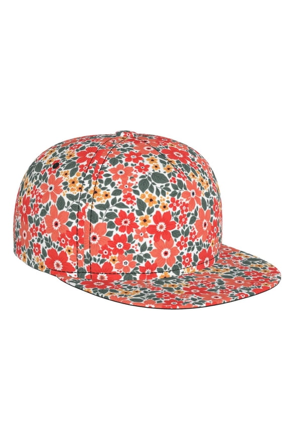 Small Coral Red Flowers for Baseball Cap Men Cap Flat Brim for Men Women Teens Adjustable Baseball Cap