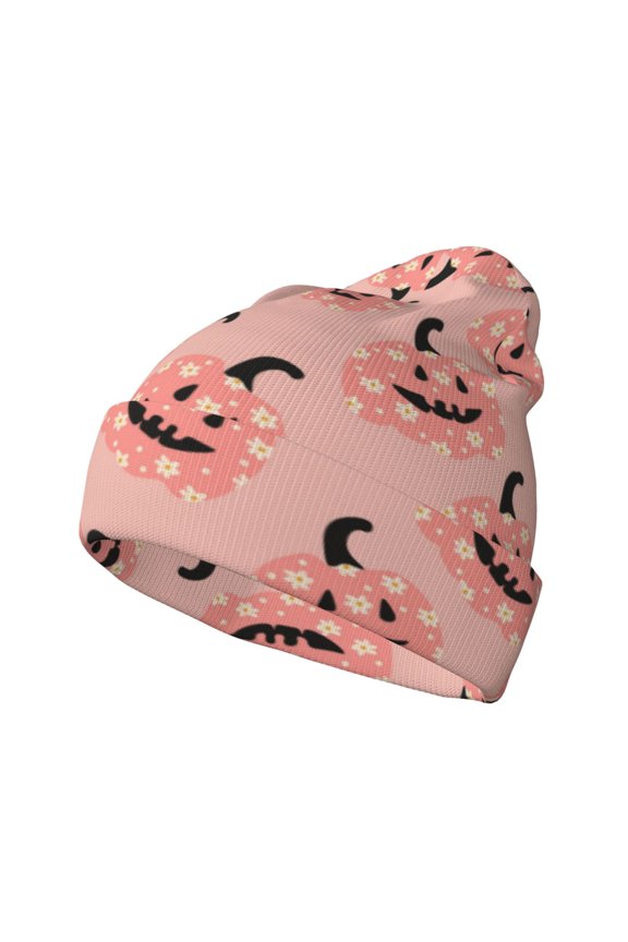 Smiling Pink Pumpkins for Men's Knit Cuffed Beanie for Outdoor Activities Unisex