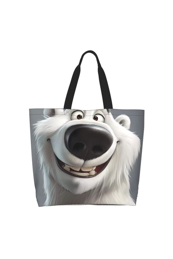 Smiling Polar Bear for Single Shoulder Shopping Bag,Eco-Friendly Tote with Large,Perfect for Groceries, Travel, and Daily Use