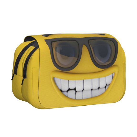 Hirioo Smiling With Sunglasses for Large Grid Mesh Pencil Case with Zipper Stationery Organizer Case