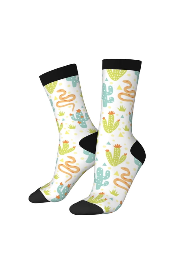 Snake And Cactus Pattern Adult Middle Tube Socks Breathable Sock Non-Pilling,Contrasting Color Design