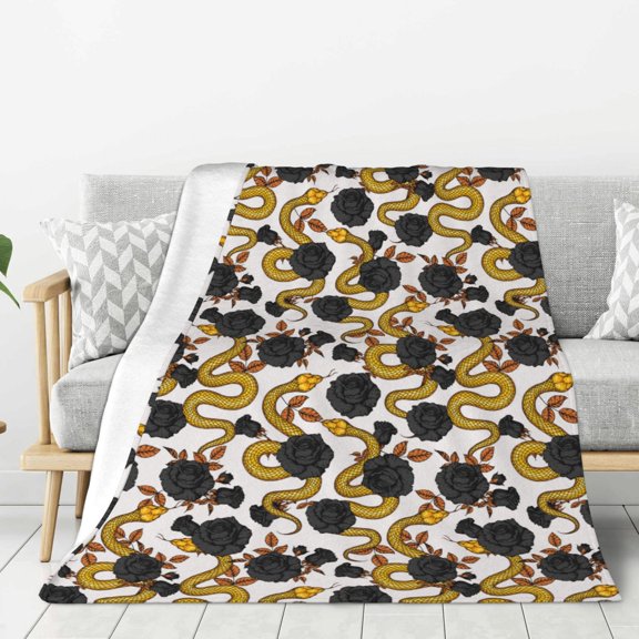 Hirioo Snake And Rose for Flannel Blanket, Cozy and Warm Throw for Bed or Couch ,Perfect for All Seasons-40"x30"