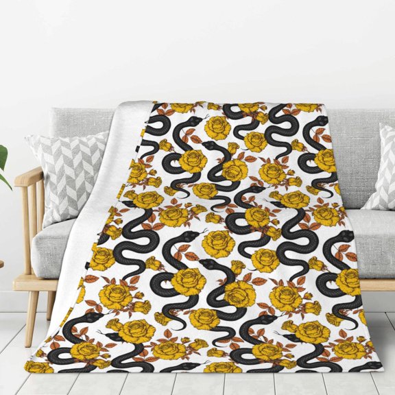 Hirioo Snake And Rose for Flannel Blanket, Cozy and Warm Throw for Bed or Couch ,Perfect for All Seasons-40"x30"