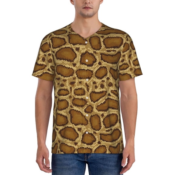 Hirioo Snake Skin for Men's Baseball T-shirt Shirts Short Sleeve Casual Summer Button Stretch T Shirts,Size S-4XL-Small