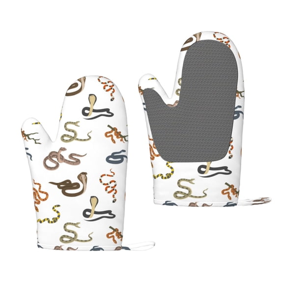 Hirioo Snake for Silicone Oven Mitts for BBQ, Baking, Cooking, Set of 2, Heat Resistant 260, Non-Slip Kitchen Essentials