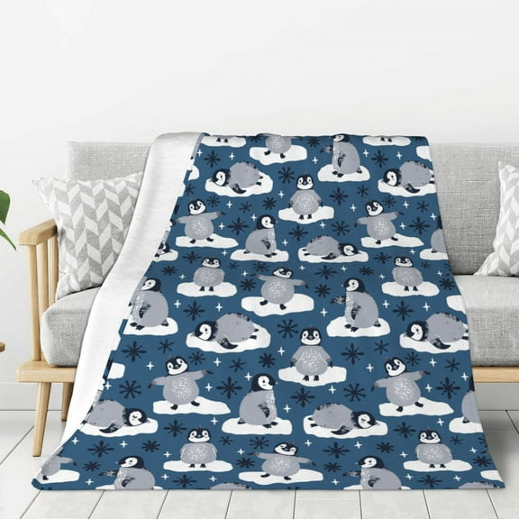 Hirioo Snow Penguin for Flannel Blanket, Cozy and Warm Throw for Bed or Couch ,Perfect for All Seasons-80"x60"