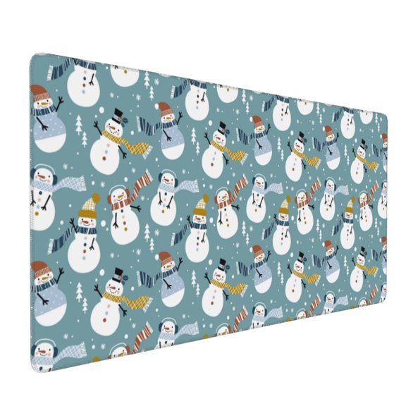 Hirioo Snowflake Scarf Snowman for Mouse Pad ,Anti-Slip Base, Durable Stitched Edges, Perfect for Gaming, Office, and Home Use,16x35.5in
