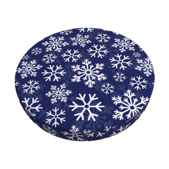 Hirioo Snowflakes On Dark Blue for Round Bar Stool Seat Covers Washable Stool Cushion Slipcover Elastic Bar Chair Covers for 12-14 Inch Chair-12 inch