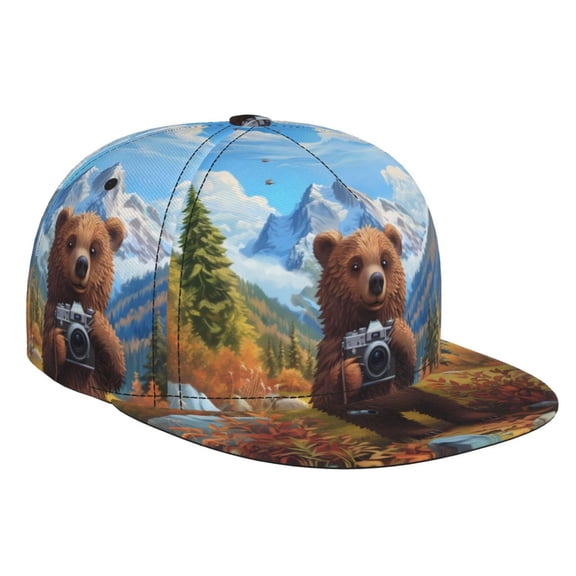 Hirioo Snowy Mountain Photography Bear for Baseball Cap Men Cap Flat Brim for Men Women Teens Adjustable Baseball Cap