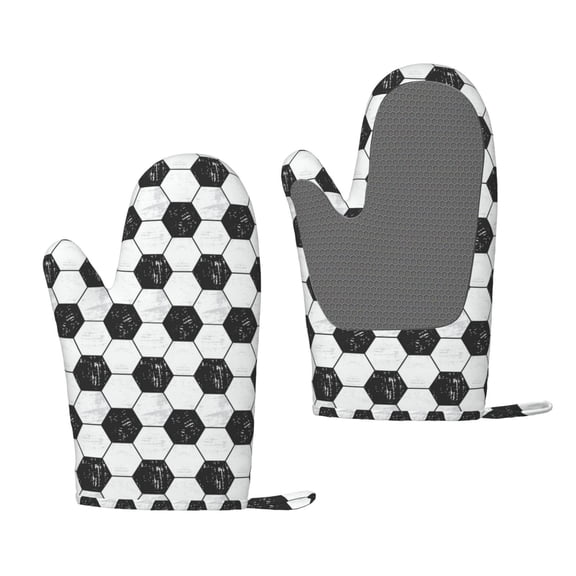 Hirioo Soccer for Silicone Oven Mitts for BBQ, Baking, Cooking, Set of 2, Heat Resistant 260, Non-Slip Kitchen Essentials