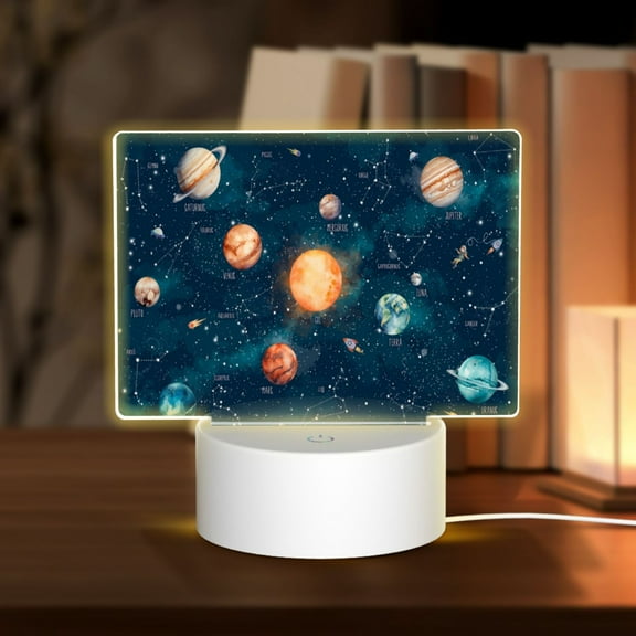 Hirioo Solar System And Planets for Rectangular Acrylic with Night Light Best Gifts for Lover Girl Mom, Valentine's Day Anniversary Birthday Wedding Present