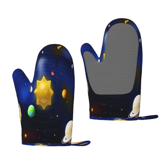 Hirioo Solar System for Silicone Oven Mitts for BBQ, Baking, Cooking, Set of 2, Heat Resistant 260, Non-Slip Kitchen Essentials
