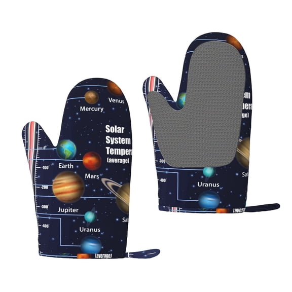 Hirioo Solar System for Silicone Oven Mitts for BBQ, Baking, Cooking, Set of 2, Heat Resistant 260, Non-Slip Kitchen Essentials
