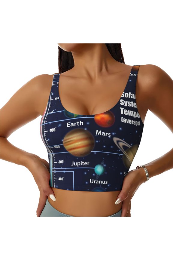 Solar System for Women's Sports Vest with Full-Print Design, Stretchy Fabric and Removable Pads-Large