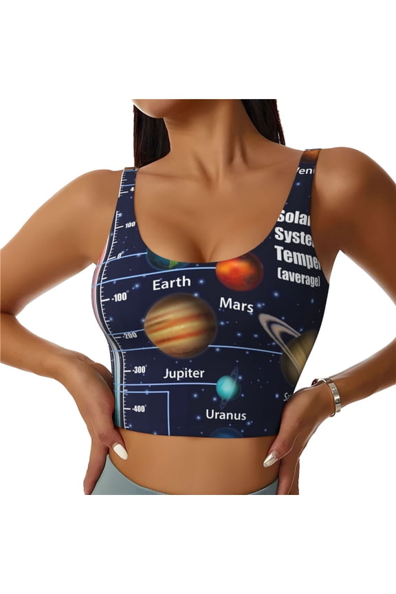 Solar System for Women's Sports Vest with Full-Print Design, Stretchy Fabric and Removable Pads-XX-Large