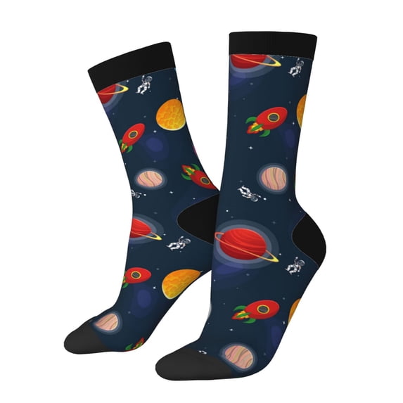 Hirioo Space Cartoon Pattern Adult Middle Tube Socks Breathable Sock Non-Pilling,Contrasting Color Design