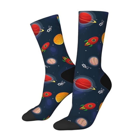 Hirioo Space Cartoon Pattern Adult Middle Tube Socks Breathable Sock Non-Pilling,Contrasting Color Design