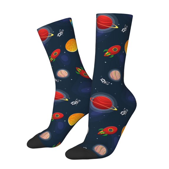 Hirioo Space Cartoon Pattern Adult Middle Tube Socks Breathable Sock Non-Pilling,Contrasting Color Design
