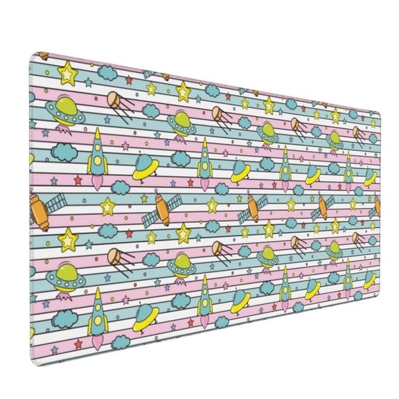 Hirioo Space Doodle for Mouse Pad ,Anti-Slip Base, Durable Stitched Edges, Perfect for Gaming, Office, and Home Use,16x35.5in