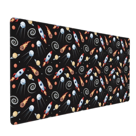 Hirioo Space Rocket for Mouse Pad ,Anti-Slip Base, Durable Stitched Edges, Perfect for Gaming, Office, and Home Use,16x35.5in